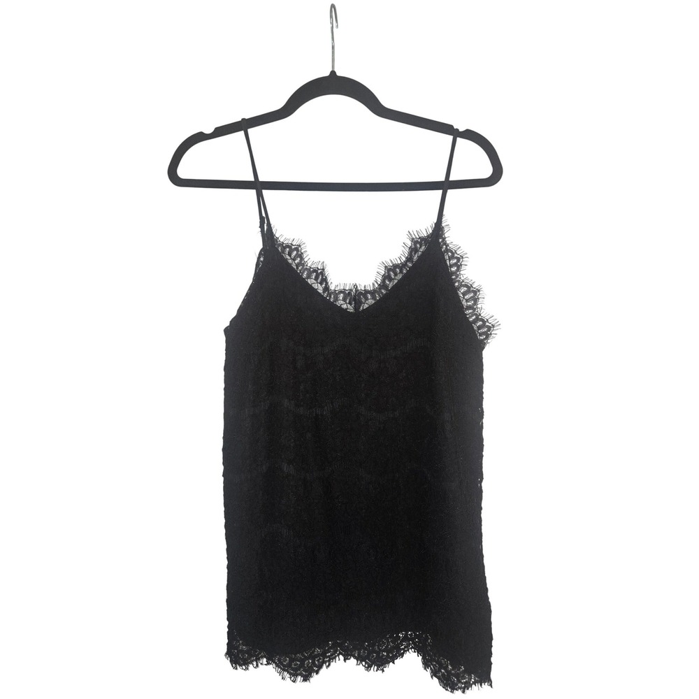 Monteau Los Angeles Black Lace Eyelash Trim Camisole Tank Top Medium